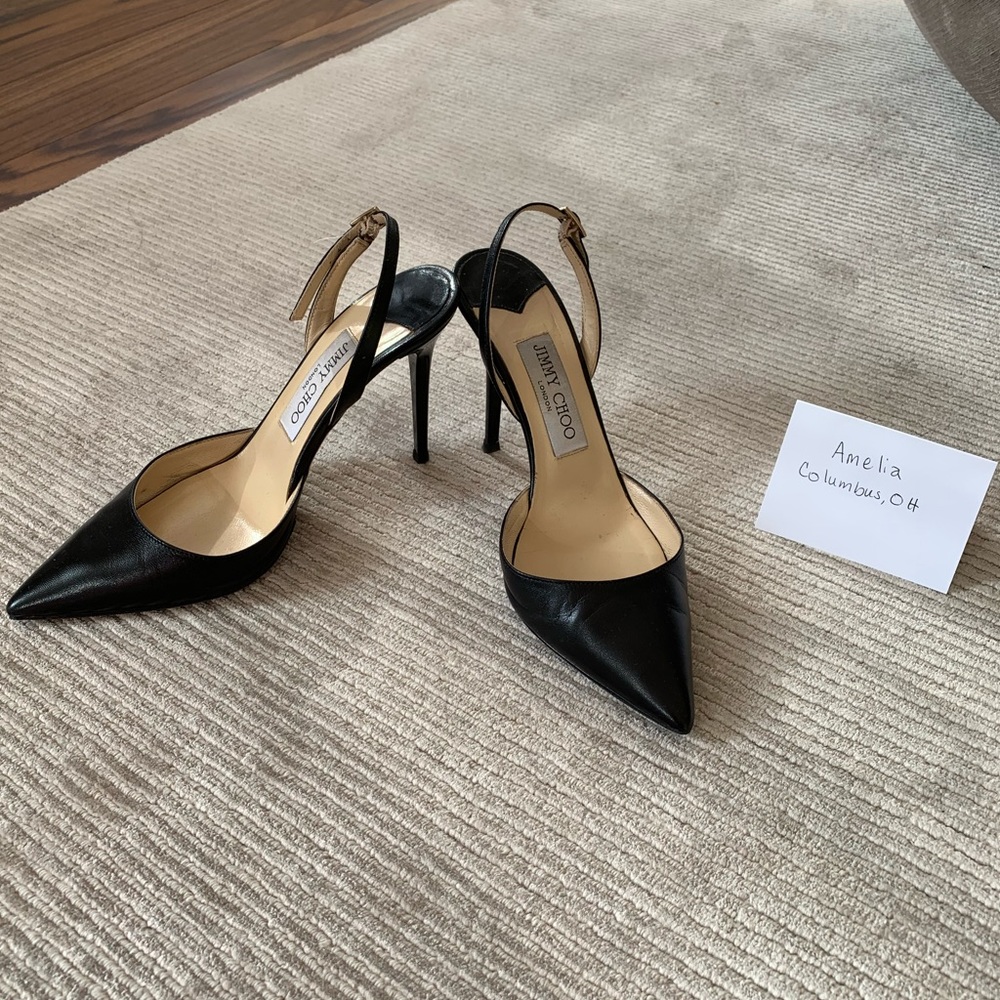 Jimmy Choo Erin Slingbacks Sz36 Black Leather 85mm